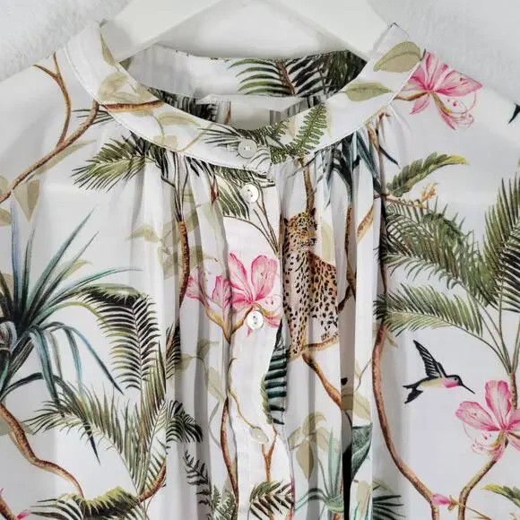 H&M Blouse Womens Sz 12 Cheetah Jungle Print Floral Novelty Long Sleeve - Picture 2 of 10